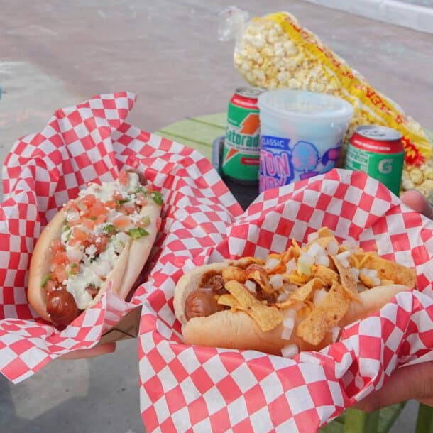 Hot dogs, popcorn, and drinks available at The Back Porch dining option at the Texas State Aquarium
