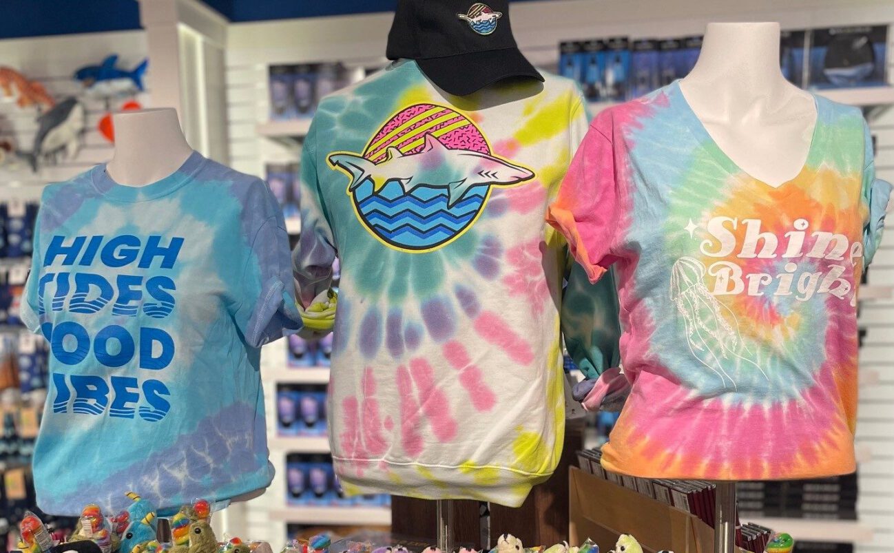T-shirts displayed for sale at the Texas State Aquarium gift shop