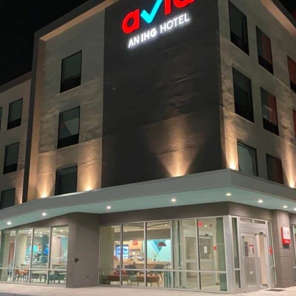 A building with a sign on the front.