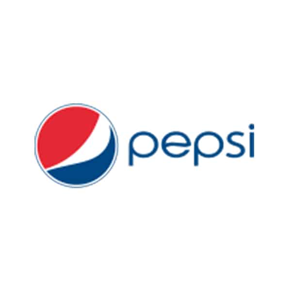 The image shows the Pepsi logo, featuring a red, white, and blue circular design next to the word pepsi written in lowercase blue letters on a white background.