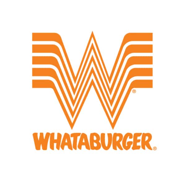 The Whataburger logo featuring a large, stylized orange “W” with five stripes on each side above the word “WHATABURGER” in bold, uppercase orange letters.